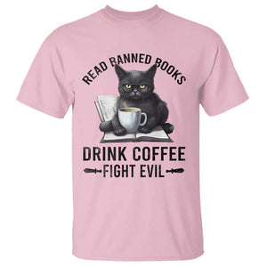 Funny Reading Cat T Shirt Read Banned Books Drink Coffee Fight Evil BookWorm TS11 Light Pink Print Your Wear