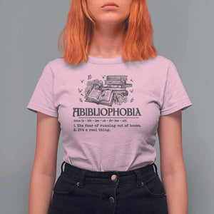 Funny Reading T Shirt For Women Abibliophobia Bookworm Reader Butterfly Flower TS11 Light Pink Print Your Wear