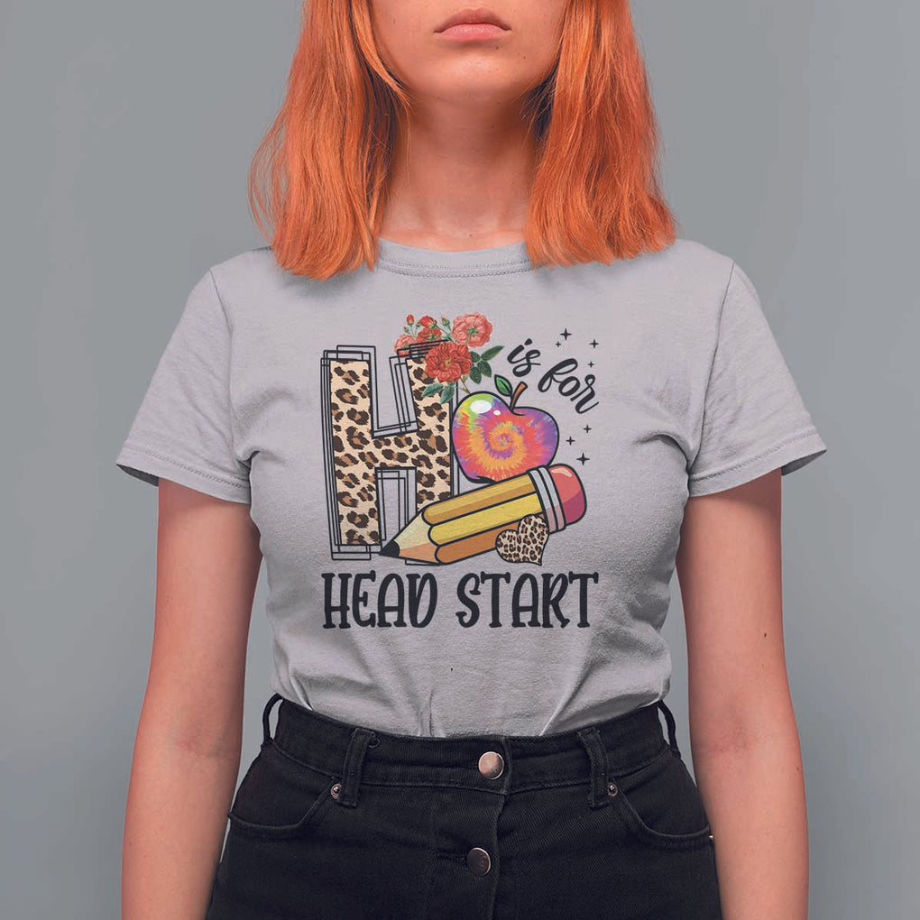Back To School T Shirt For Women H Is For Head Start Pencil Apple Flower TS11 Ice Gray Print Your Wear
