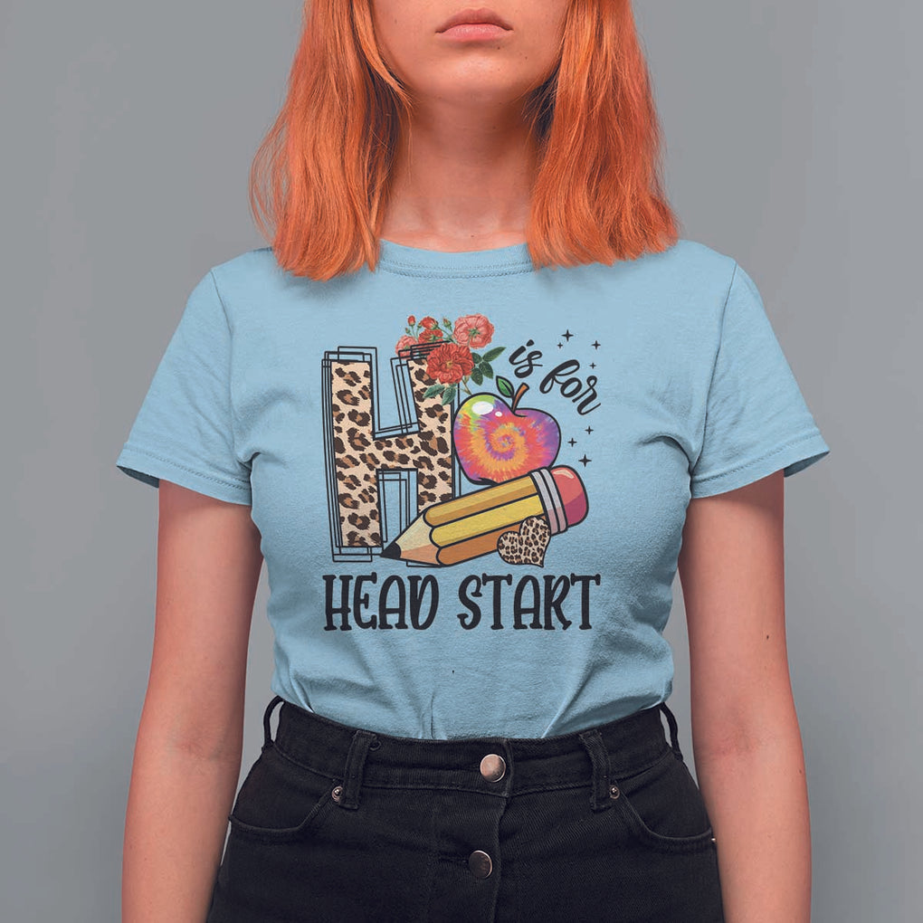 Back To School T Shirt For Women H Is For Head Start Pencil Apple Flower TS11 Light Blue Print Your Wear