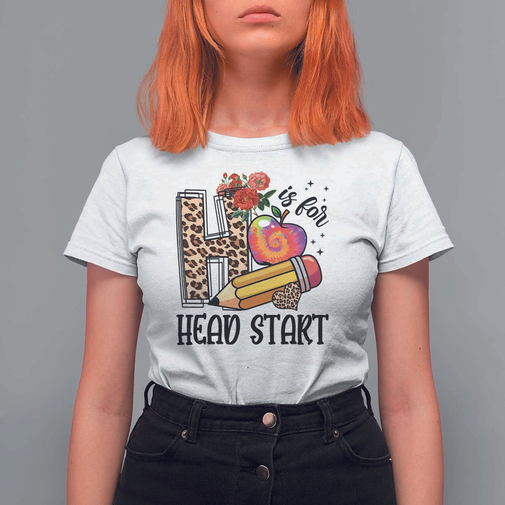 Back To School T Shirt For Women H Is For Head Start Pencil Apple Flower TS11 White Print Your Wear