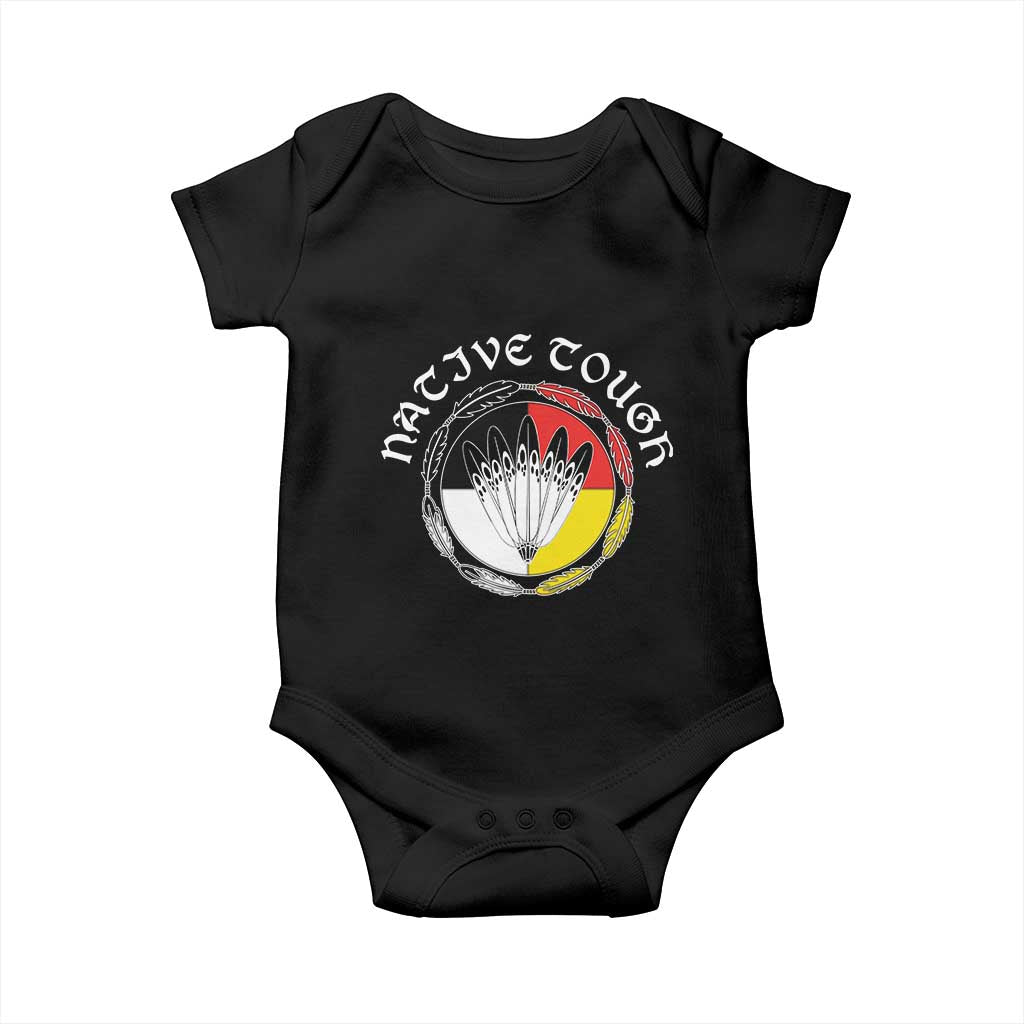 Native Tough Baby Onesie Indian American Medicine Wheel Feathers TS11 Black Print Your Wear