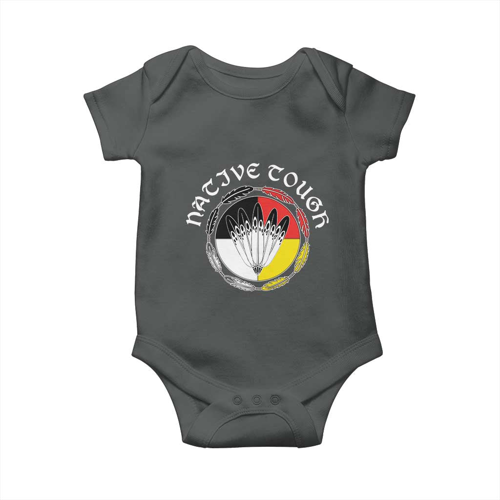 Native Tough Baby Onesie Indian American Medicine Wheel Feathers TS11 Dark Heather Print Your Wear