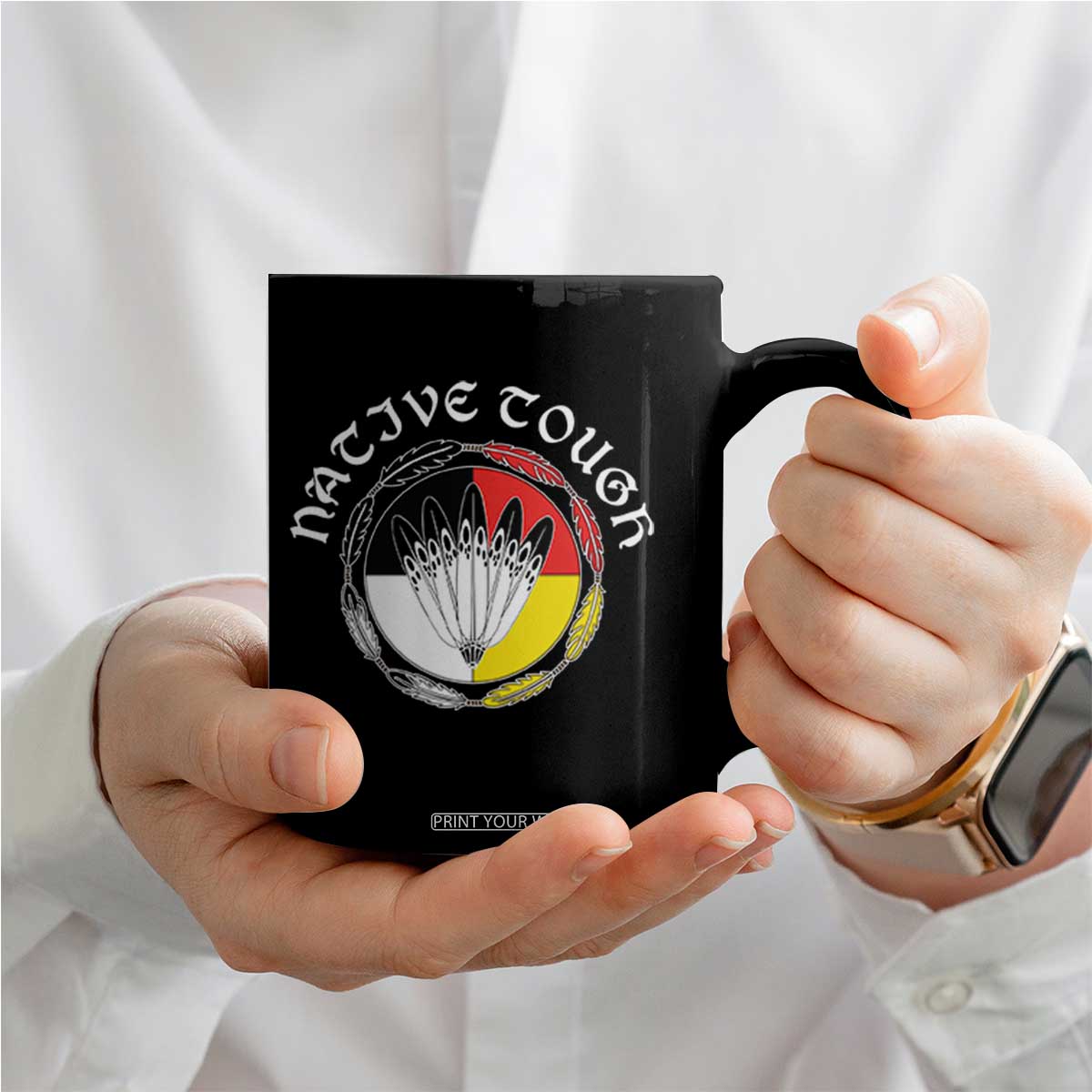 Native Tough Coffee Mug Indian American Medicine Wheel Feathers TS11 Print Your Wear