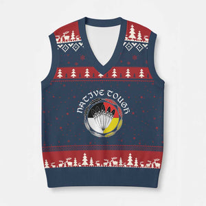 Native Tough V-Neck Knit Sweater Vest Indian American Medicine Wheel Feathers TS11 Navy Red Print Your Wear