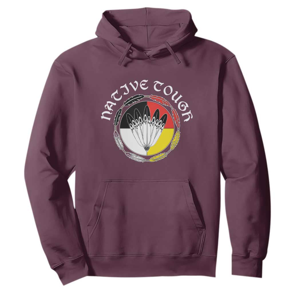 Native Tough Hoodie Indian American Medicine Wheel Feathers TS11 Maroon Print Your Wear