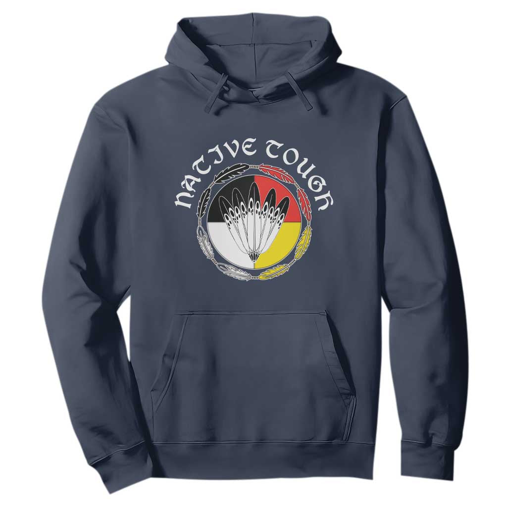 Native Tough Hoodie Indian American Medicine Wheel Feathers TS11 Navy Print Your Wear