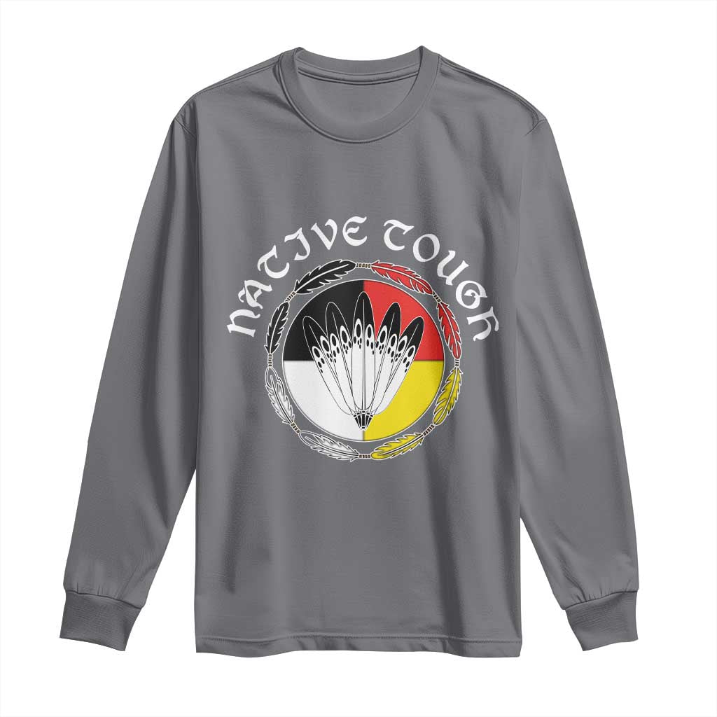 Native Tough Long Sleeve Shirt Indian American Medicine Wheel Feathers TS11 Charcoal Print Your Wear