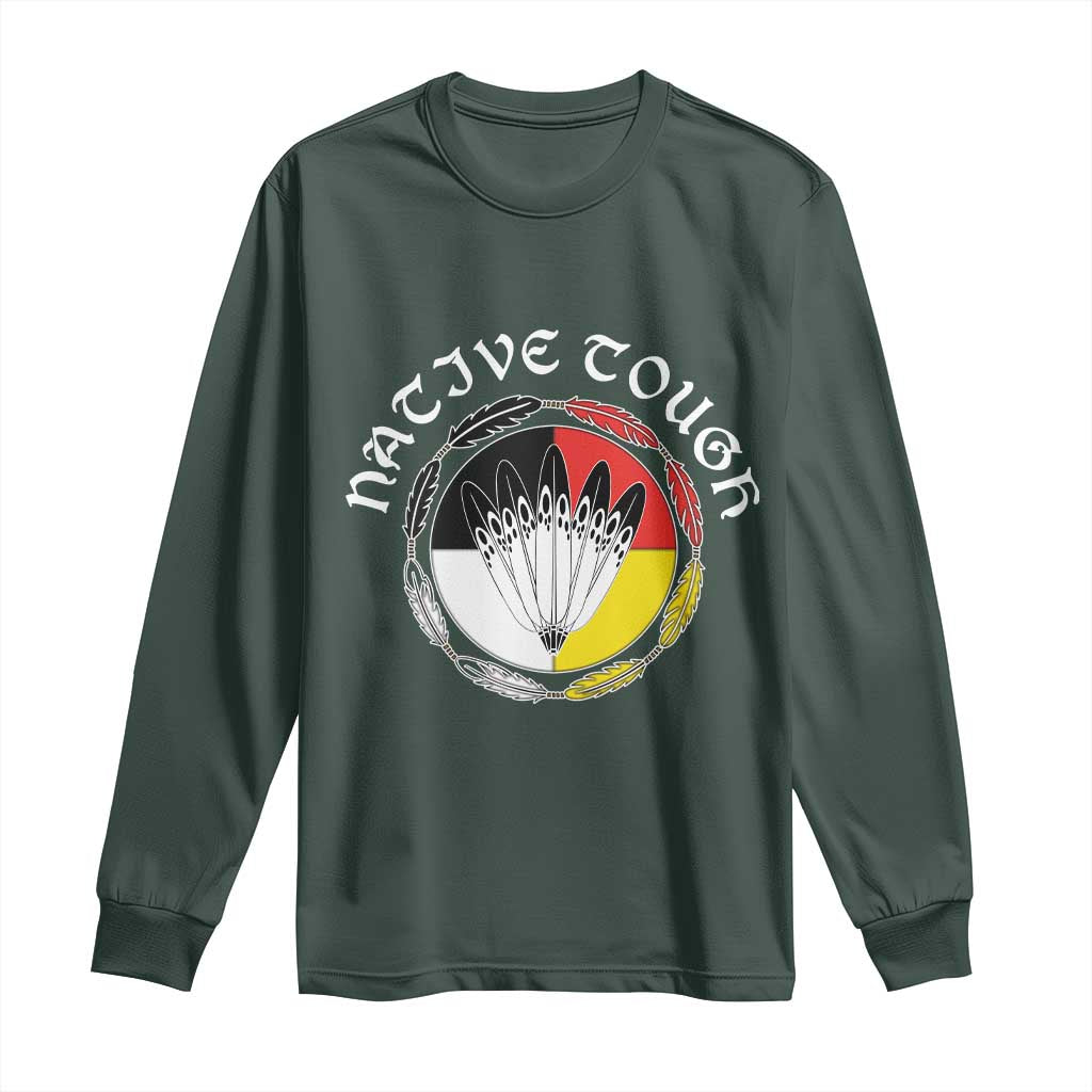 Native Tough Long Sleeve Shirt Indian American Medicine Wheel Feathers TS11 Dark Forest Green Print Your Wear