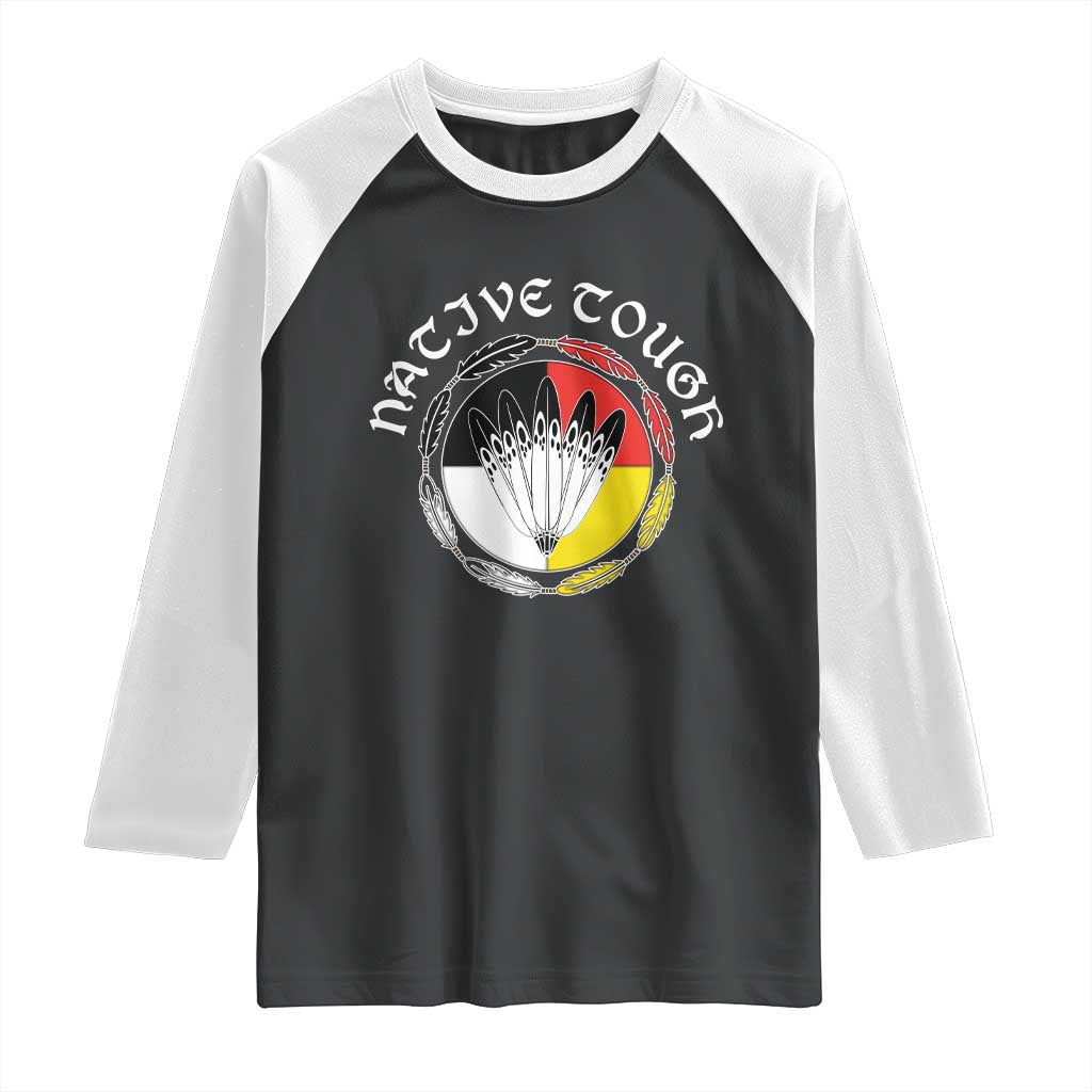 Native Tough Raglan Shirt Indian American Medicine Wheel Feathers TS11 Black White Print Your Wear