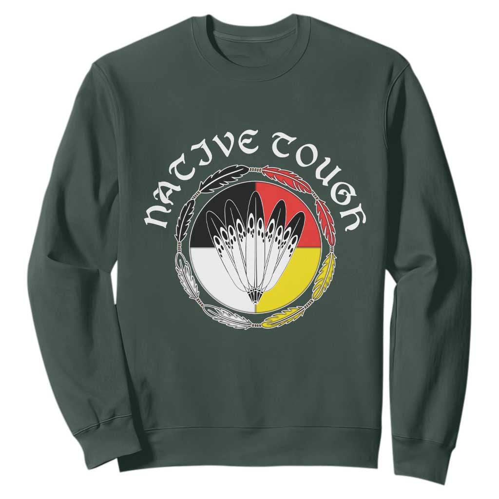 Native Tough Sweatshirt Indian American Medicine Wheel Feathers TS11 Dark Forest Green Print Your Wear