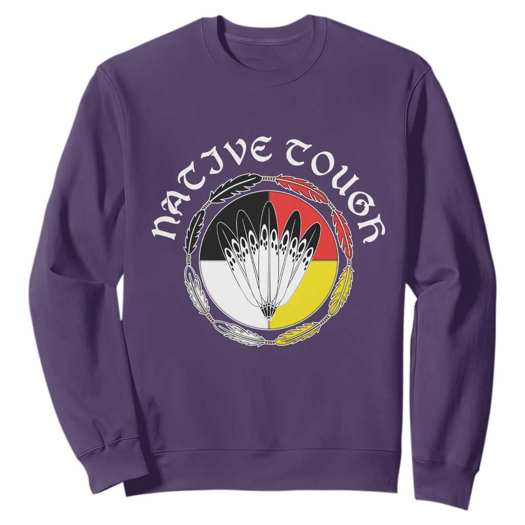 Native Tough Sweatshirt Indian American Medicine Wheel Feathers TS11 Purple Print Your Wear