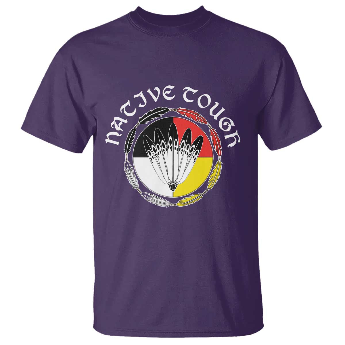 Native Tough T Shirt Indian American Medicine Wheel Feathers TS11 Purple Print Your Wear