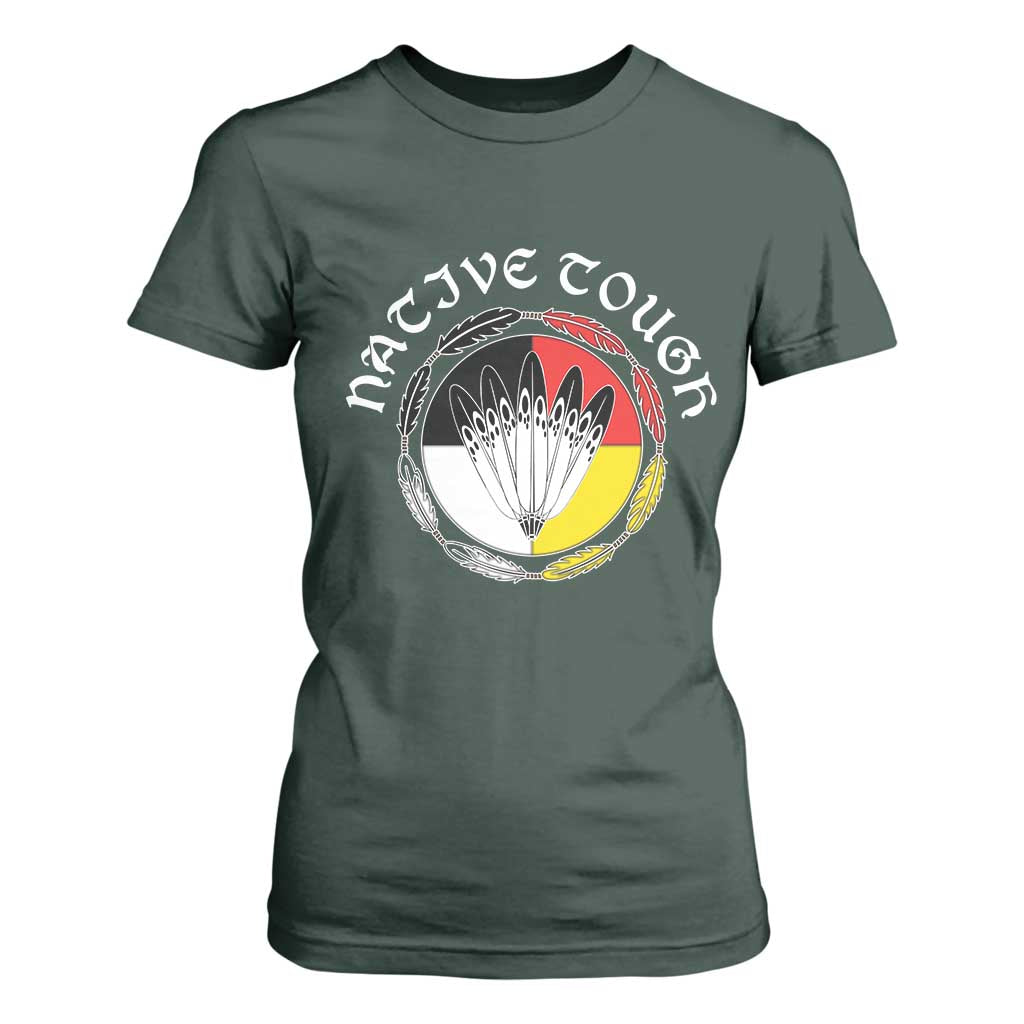 Native Tough T Shirt For Women Indian American Medicine Wheel Feathers TS11 Dark Forest Green Print Your Wear