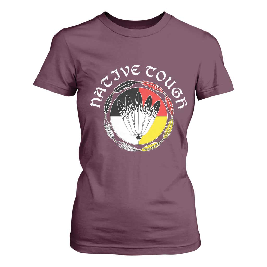 Native Tough T Shirt For Women Indian American Medicine Wheel Feathers TS11 Maroon Print Your Wear