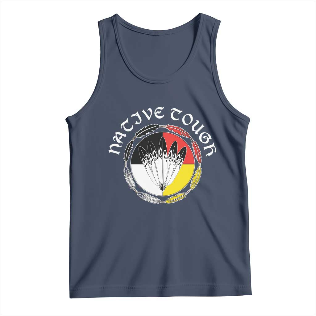 Native Tough Tank Top Indian American Medicine Wheel Feathers TS11 Navy Print Your Wear