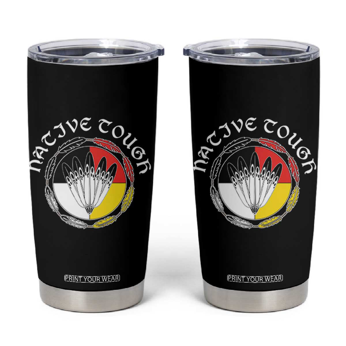 Native Tough Tumbler Cup Indian American Medicine Wheel Feathers TS11 Black Print Your Wear