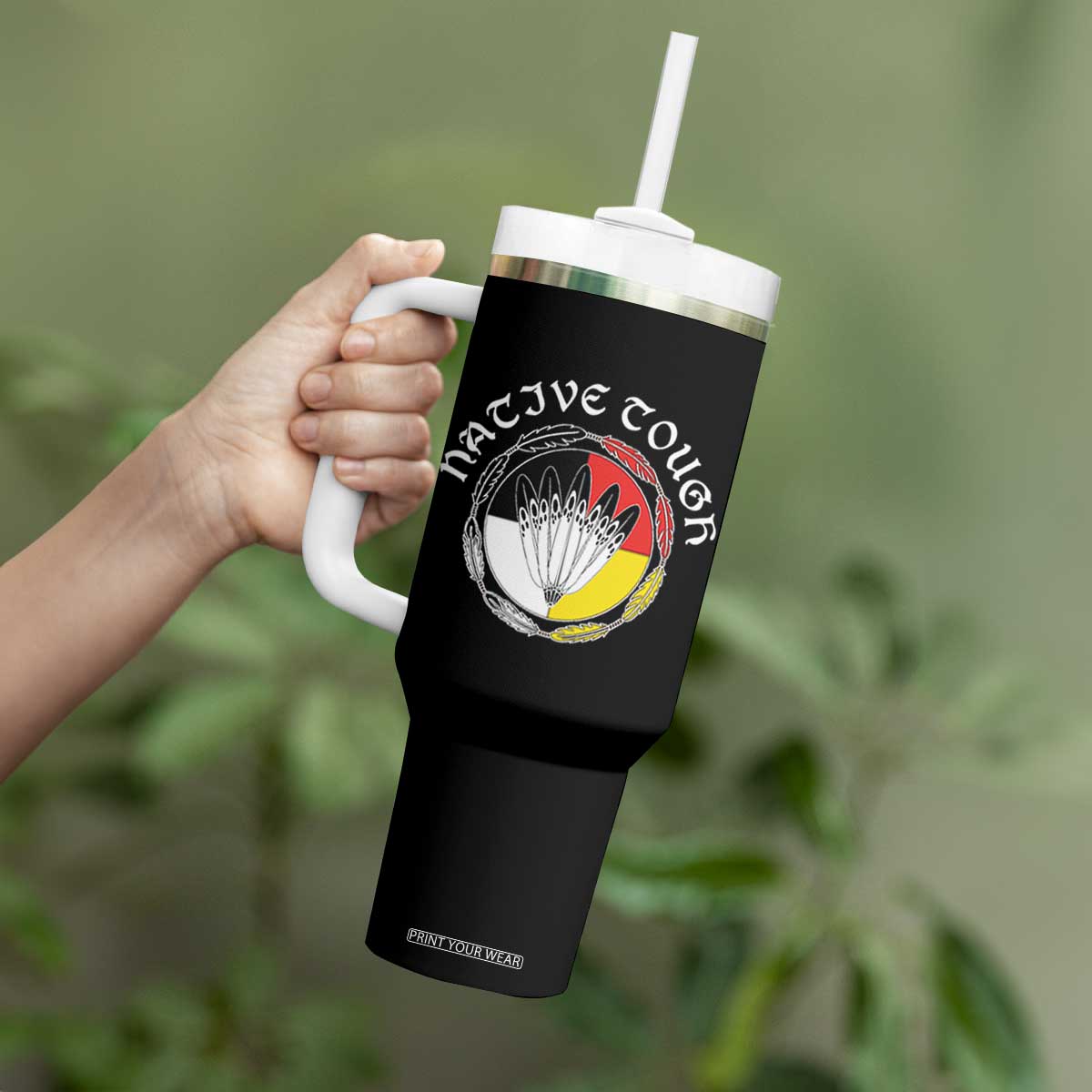Native Tough Tumbler With Handle Indian American Medicine Wheel Feathers TS11 Print Your Wear