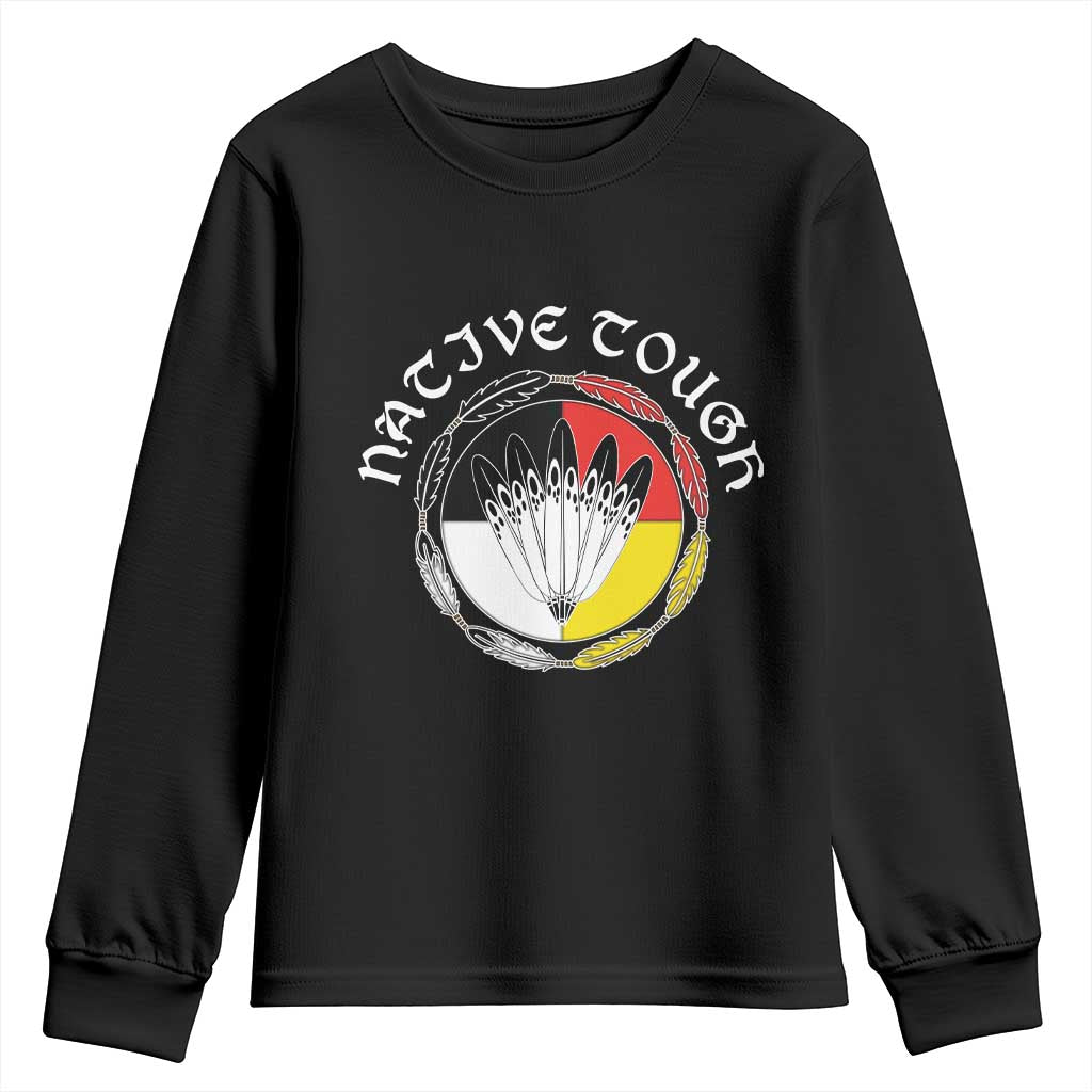 Native Tough Youth Sweatshirt Indian American Medicine Wheel Feathers TS11 Black Print Your Wear