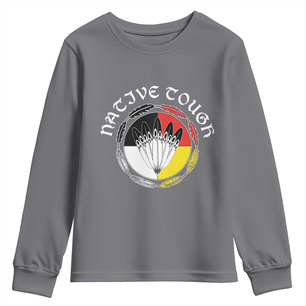 Native Tough Youth Sweatshirt Indian American Medicine Wheel Feathers TS11 Charcoal Print Your Wear