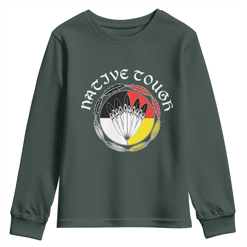 Native Tough Youth Sweatshirt Indian American Medicine Wheel Feathers TS11 Dark Forest Green Print Your Wear