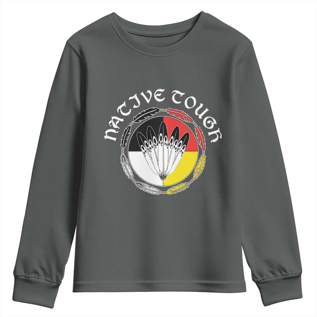 Native Tough Youth Sweatshirt Indian American Medicine Wheel Feathers TS11 Dark Heather Print Your Wear