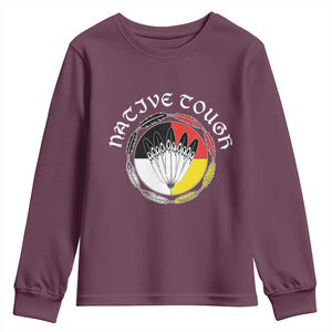 Native Tough Youth Sweatshirt Indian American Medicine Wheel Feathers TS11 Maroon Print Your Wear