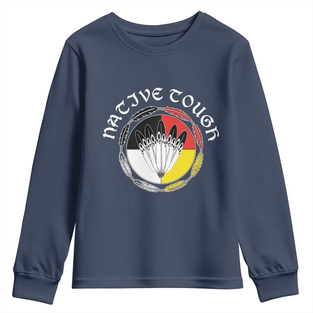 Native Tough Youth Sweatshirt Indian American Medicine Wheel Feathers TS11 Navy Print Your Wear