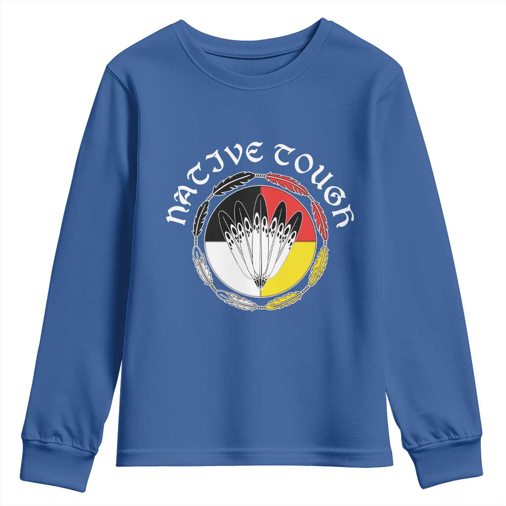 Native Tough Youth Sweatshirt Indian American Medicine Wheel Feathers TS11 Royal Blue Print Your Wear