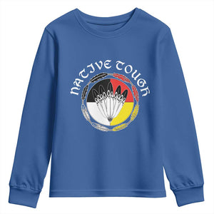 Native Tough Youth Sweatshirt Indian American Medicine Wheel Feathers TS11 Royal Blue Print Your Wear
