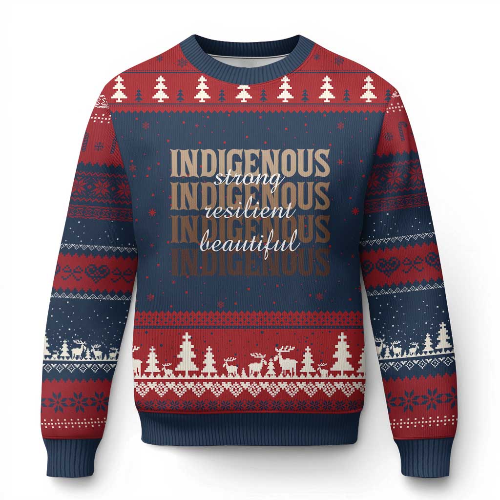 Proud Native American Indigenous Strong Resilient Beautiful Ugly Christmas Sweater TS11 Navy Red Print Your Wear