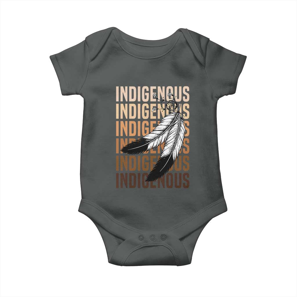 Indigenous Pride Baby Onesie Native American Heritage Feathers Dreamcatcher TS11 Dark Heather Print Your Wear