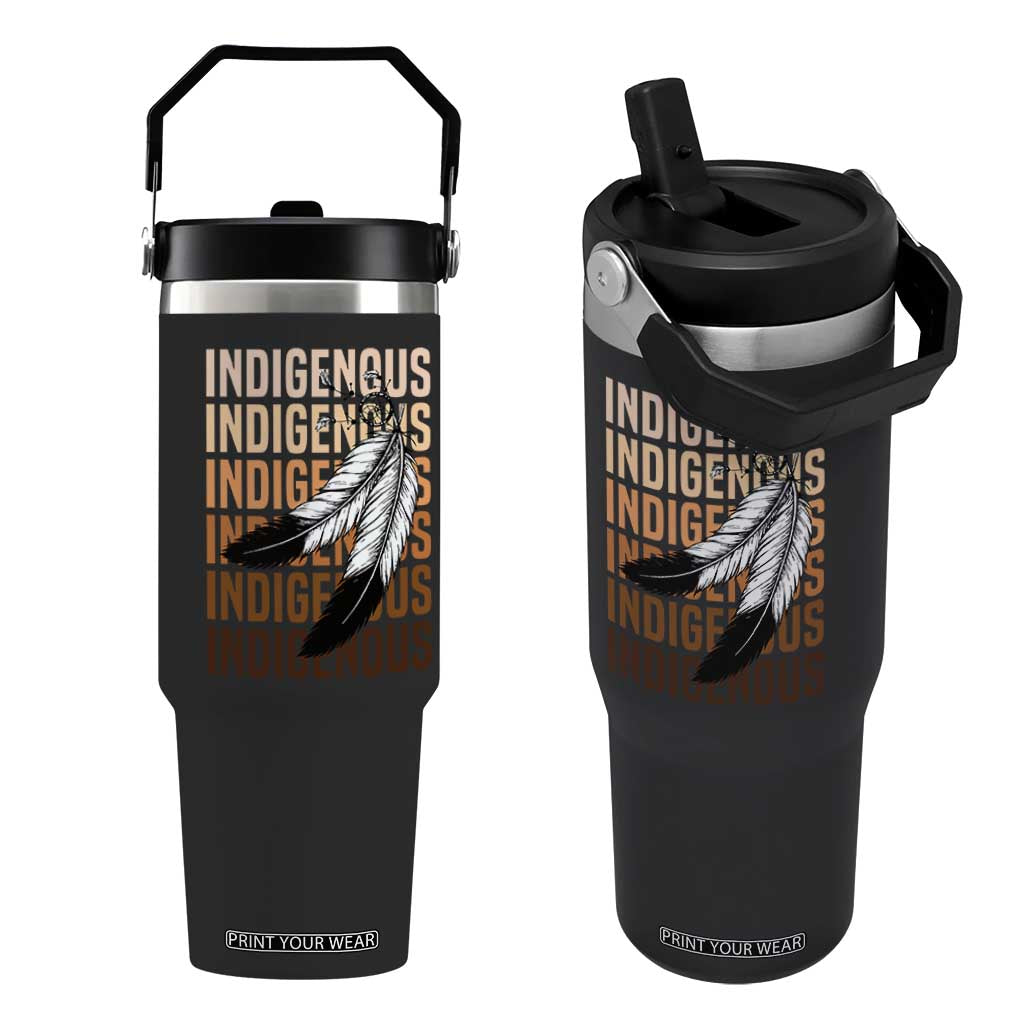 Indigenous Pride Flip Straw Tumbler Native American Heritage Feathers Dreamcatcher TS11 One Size: 30 oz Black Print Your Wear