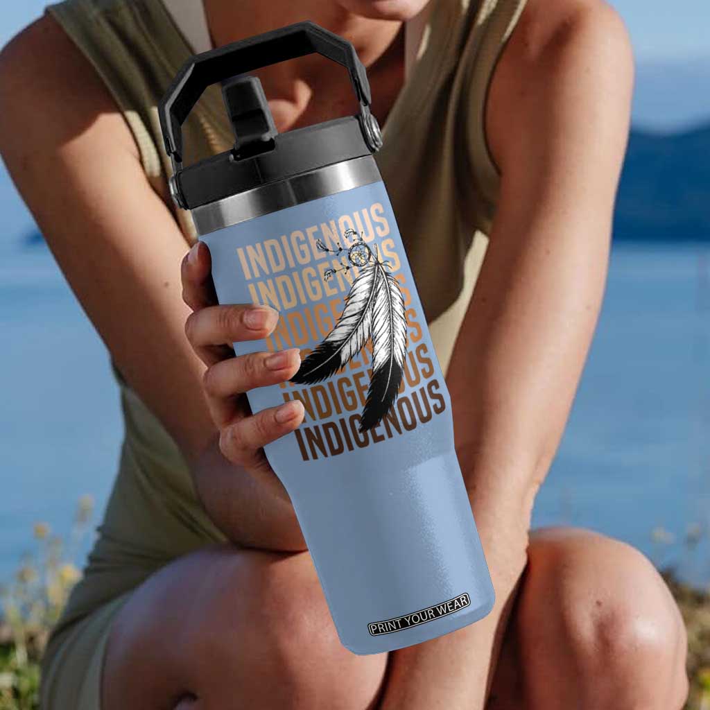 Indigenous Pride Flip Straw Tumbler Native American Heritage Feathers Dreamcatcher TS11 One Size: 30 oz Light Blue Print Your Wear