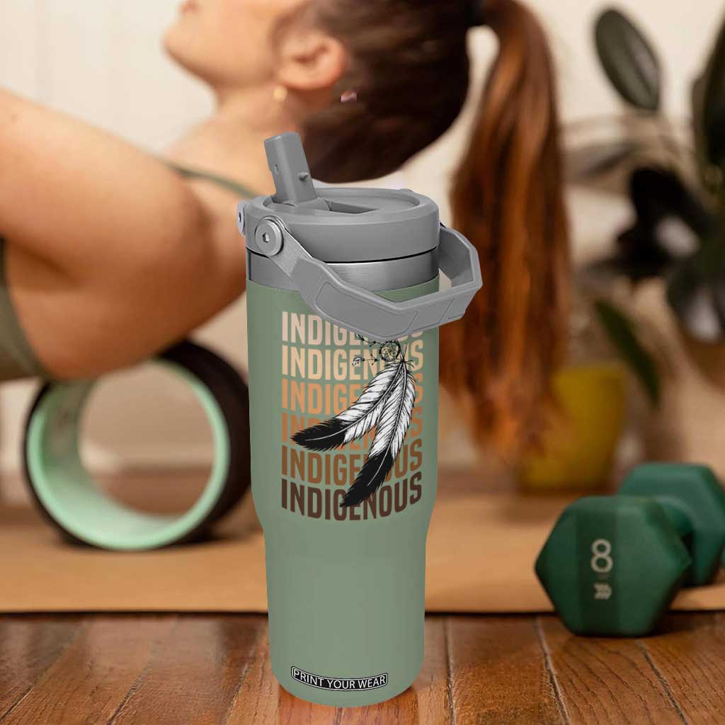 Indigenous Pride Flip Straw Tumbler Native American Heritage Feathers Dreamcatcher TS11 One Size: 30 oz Moss Green Print Your Wear