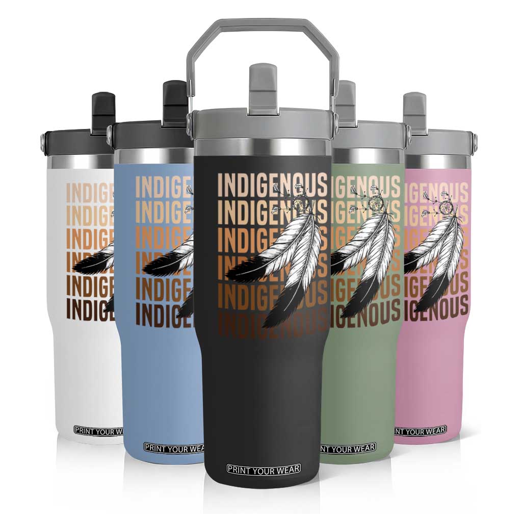 Indigenous Pride Flip Straw Tumbler Native American Heritage Feathers Dreamcatcher TS11 Print Your Wear
