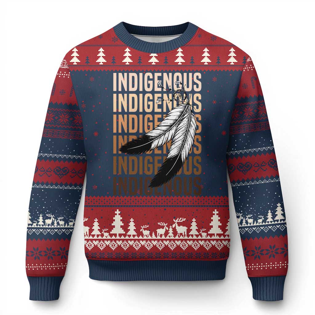 Indigenous Pride Ugly Christmas Sweater Native American Heritage Feathers Dreamcatcher TS11 Navy Red Print Your Wear