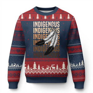Indigenous Pride Ugly Christmas Sweater Native American Heritage Feathers Dreamcatcher TS11 Navy Red Print Your Wear