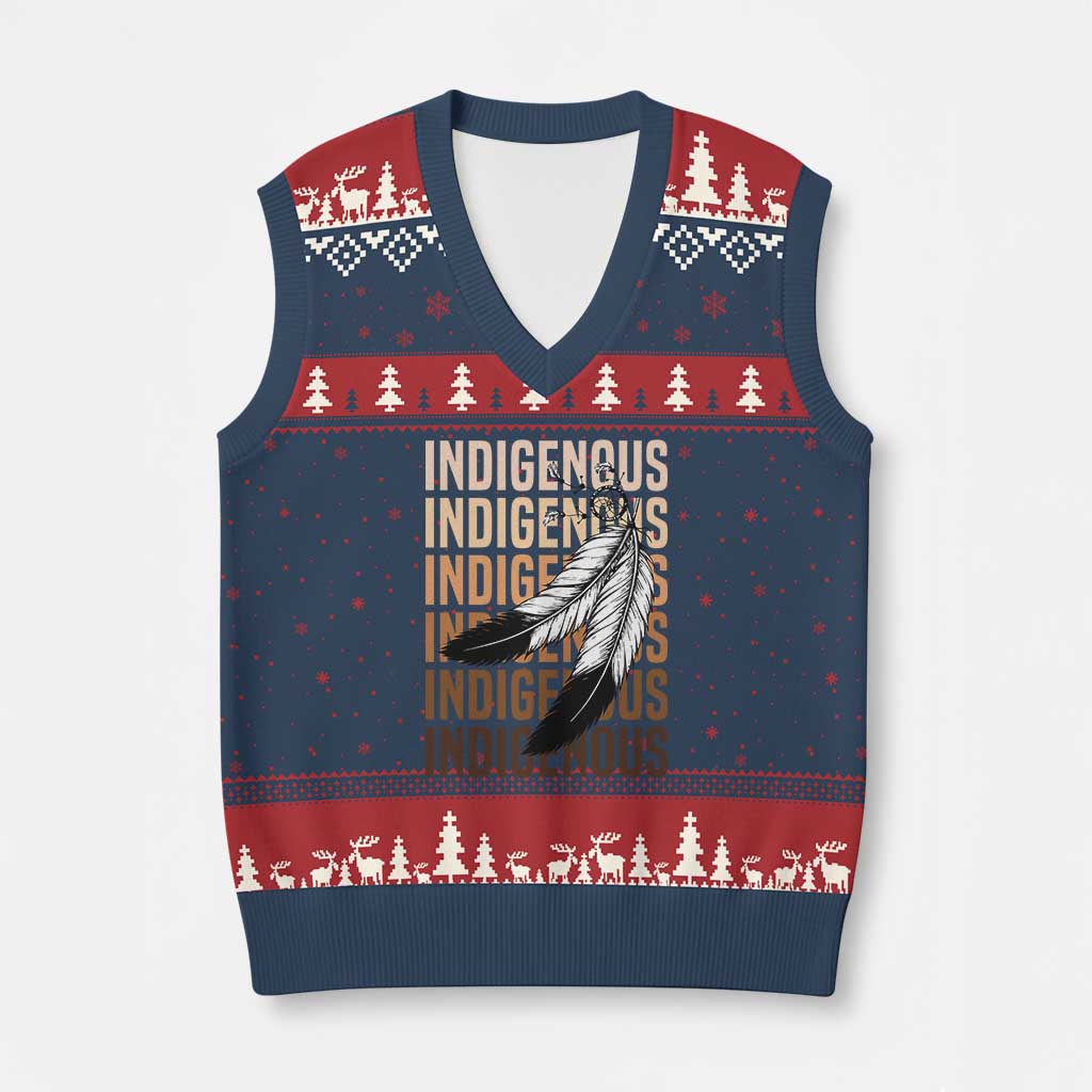 Indigenous Pride V-Neck Knit Sweater Vest Native American Heritage Feathers Dreamcatcher TS11 Navy Red Print Your Wear