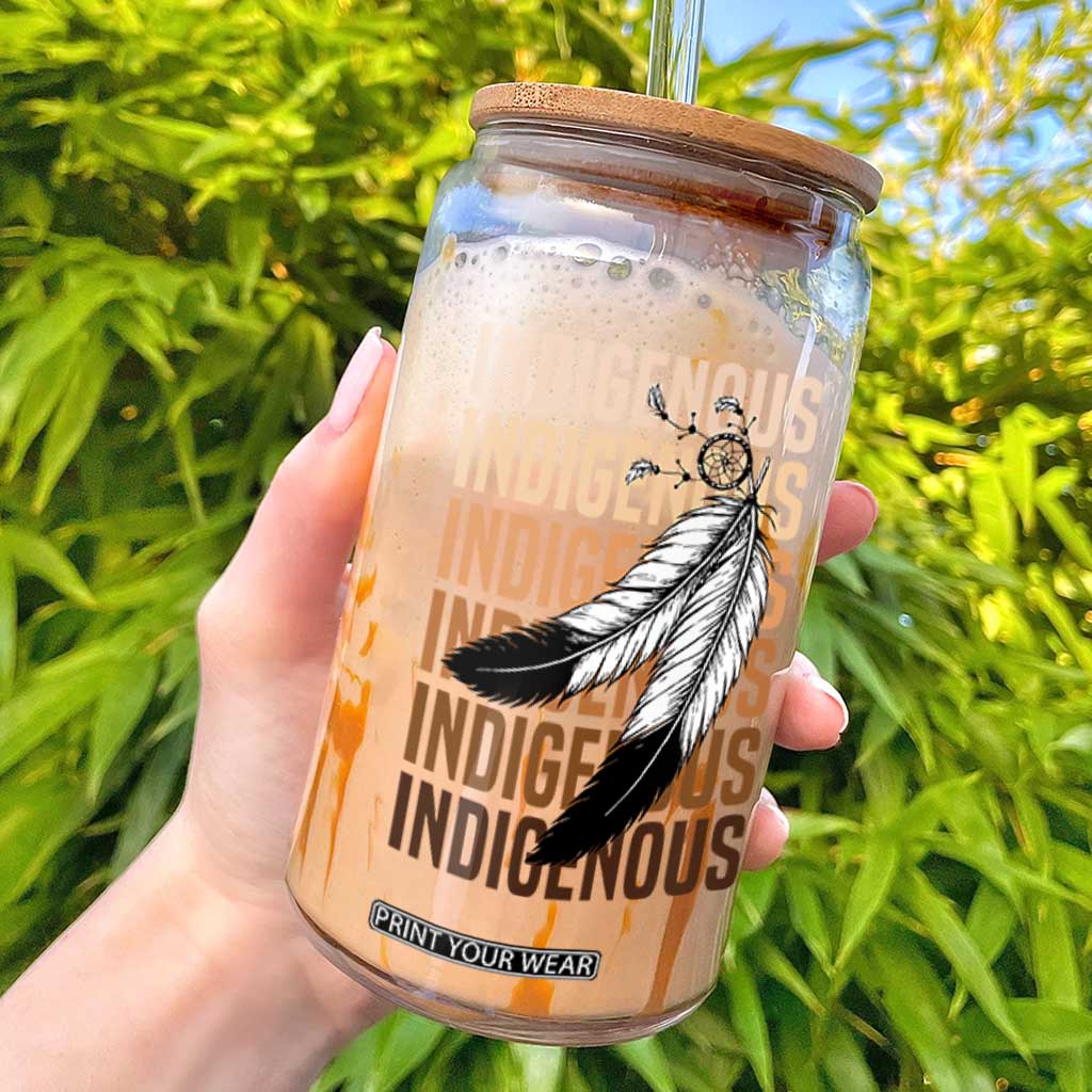 Indigenous Pride Glass Can Native American Heritage Feathers Dreamcatcher TS11 Black Print Your Wear