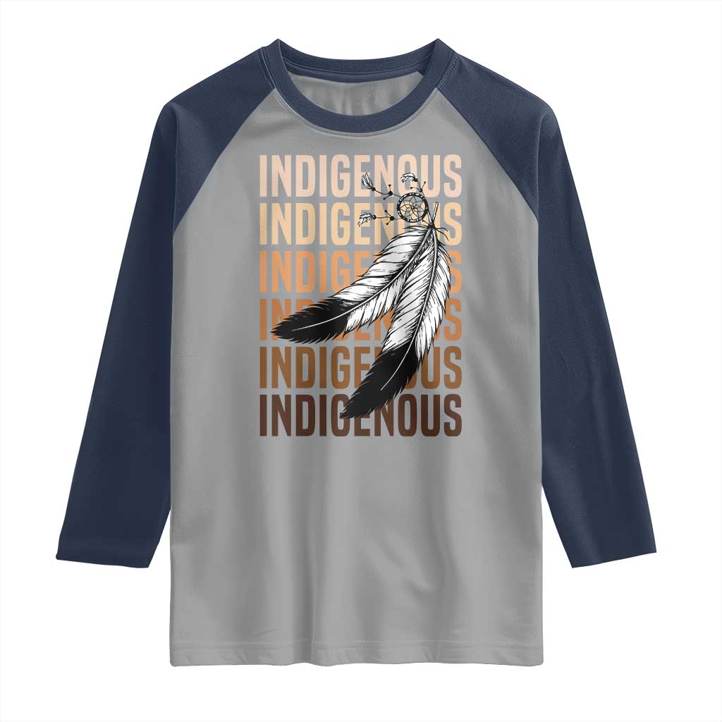 Indigenous Pride Raglan Shirt Native American Heritage Feathers Dreamcatcher TS11 Sport Gray Navy Print Your Wear