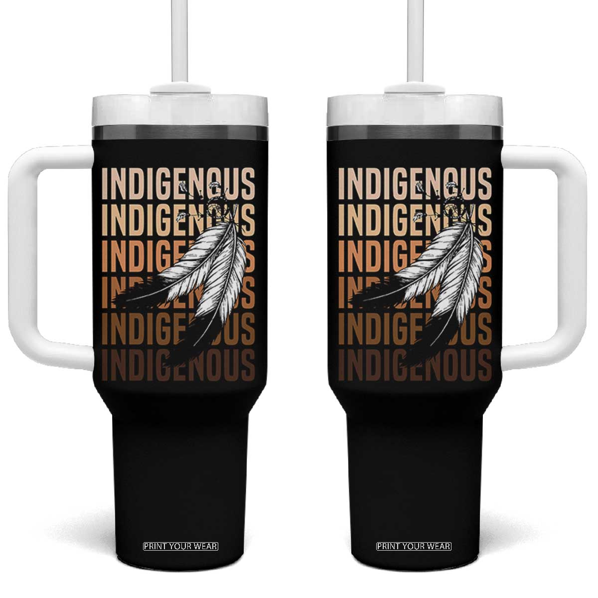 Indigenous Pride Tumbler With Handle Native American Heritage Feathers Dreamcatcher TS11 One Size: 40 oz Black Print Your Wear