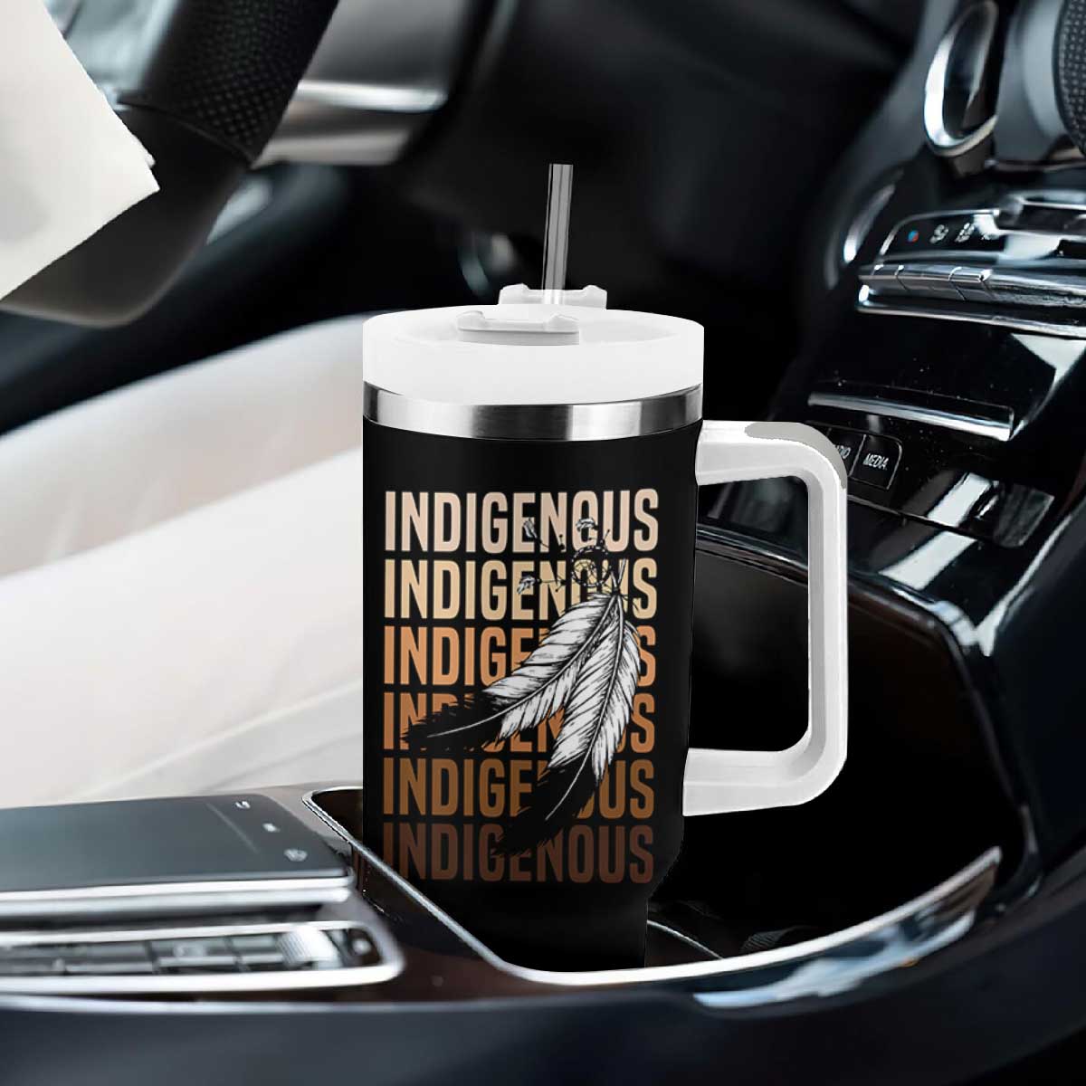 Indigenous Pride Tumbler With Handle Native American Heritage Feathers Dreamcatcher TS11 Print Your Wear