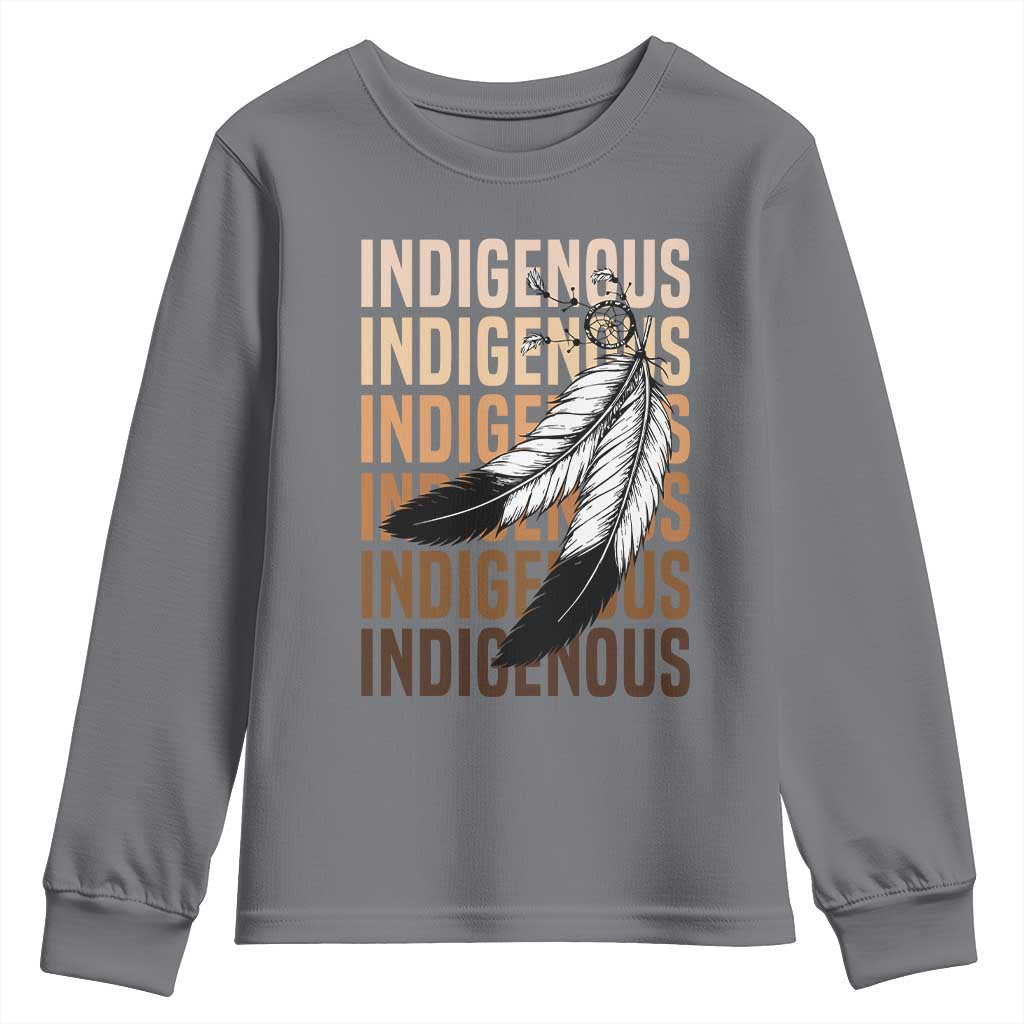 Indigenous Pride Youth Sweatshirt Native American Heritage Feathers Dreamcatcher TS11 Charcoal Print Your Wear