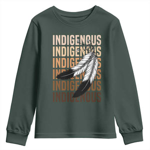 Indigenous Pride Youth Sweatshirt Native American Heritage Feathers Dreamcatcher TS11 Dark Forest Green Print Your Wear