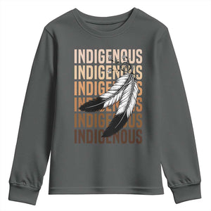 Indigenous Pride Youth Sweatshirt Native American Heritage Feathers Dreamcatcher TS11 Dark Heather Print Your Wear