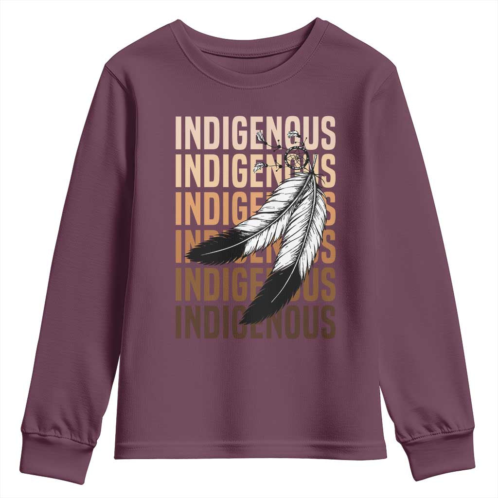 Indigenous Pride Youth Sweatshirt Native American Heritage Feathers Dreamcatcher TS11 Maroon Print Your Wear