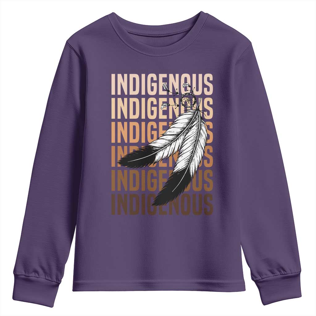 Indigenous Pride Youth Sweatshirt Native American Heritage Feathers Dreamcatcher TS11 Purple Print Your Wear