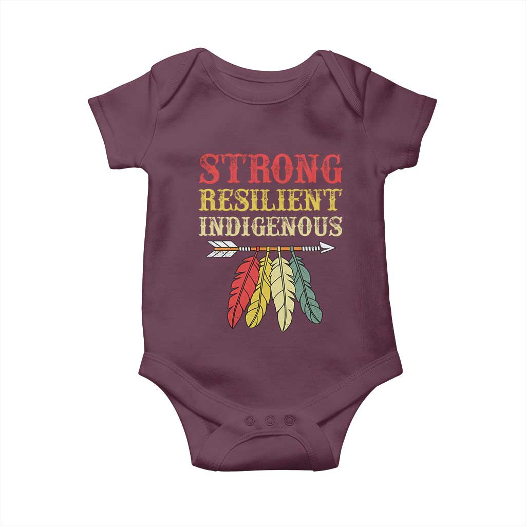 Native American Strong Resilient Indigenous Baby Onesie Retro Vintage Feathers TS11 Maroon Print Your Wear