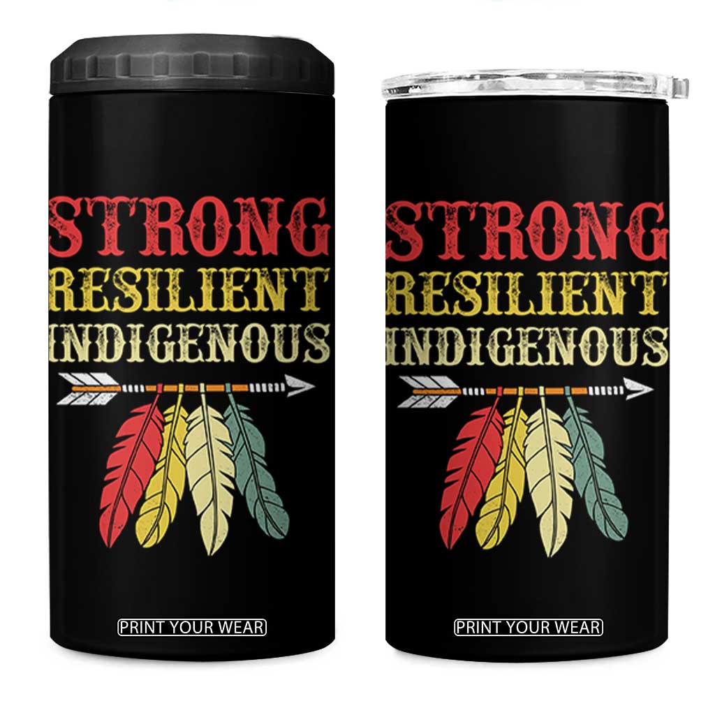 Native American Strong Resilient Indigenous 4 in 1 Can Cooler Tumbler Retro Vintage Feathers TS11 One Size: 16 oz Black Print Your Wear